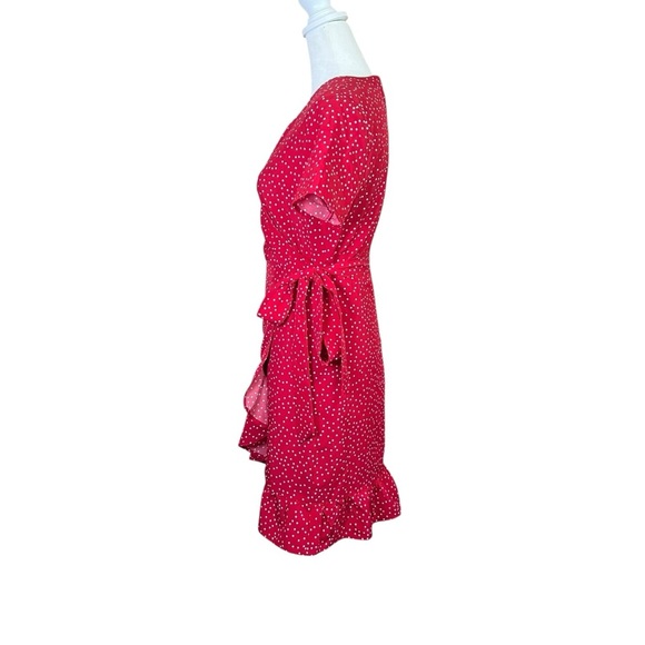 Kate Kasin Red White Polka Dots Wrap Dress Sz Small Ruffle Short Sleeve Cocktail - Picture 4 of 12